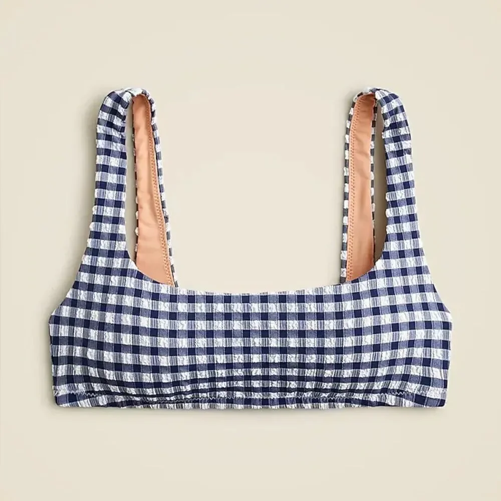 J. Crew Women's Navy Blue Gingham Square Neck Bikini Top Size Small